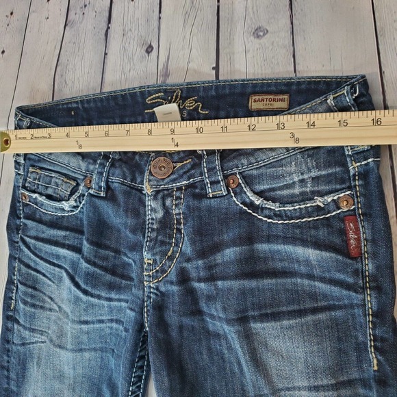 Silver Jeans Santorini Capri Pants Size 29 Blue Denim Stretch Logo Low Rise - Picture 10 of 12
